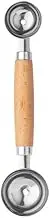 Double Melon Baller Wood Handle,Melon Baller Silver for fruit and veggie prep,Edges are sharp enough to scoop fruit but safe to touch,Soft, comfortable, non-slip handle, 9 In (Brown)