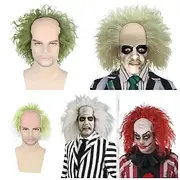 Men's Beetlejuice 2 Cosplay Short Fluffy Wavy Clown Bald Wig For Carnival Party Costume wigs For Adult Halloween Wigs