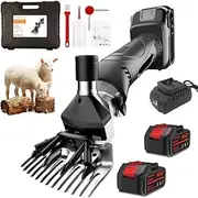 Cordless Electric Professional Sheep Shears, 500W Sheep Clippers with 6 Speeds Adjustable, Rechargeable Lithium Battery, Heavy Duty Animal Grooming Clippers for Goats, Cattle Black 2-Battery