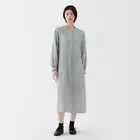 MUJI Womens Organic Cotton Kapok Blend Double Gauze Dress Green Stripe FedEx