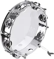 8-inch Tambourine Handbell Hand Drum with Row Jingles Musical Percussion Instrument Silver 8-inch