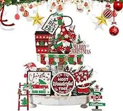 Christmas Tiered Tray Decorations | Wooden Sign Christmas Tray Decor Set,Table Centerpiece, Decorative Trays Signs, Farmhouse Christmas Decor, Table Decor