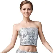 [Dqwtb] Womens Sparkly Sequin Crop Tops Metallic Tube Tops Stretchy Sleeveless Crop Tops for Halloween Party