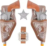 FunisFun Cowboy Toy Gun Set 6P Western Gun Toy Revolver with Holster and Belt Halloween Cowboy Costume Accessory for Adults