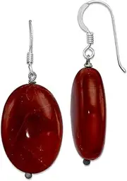 [JewelryWeb] 925 Sterling Silver Shepherd hook Brown SardSimulated Onyx Long Drop Dangle Earrings 40x18mm-Dangle Earring for Women