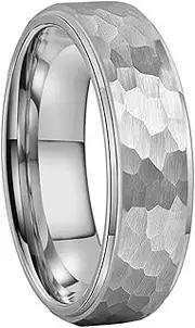 [Wozya] Cool Hammer Wedding Band for Men Women Tungsten Carbide Ring Multicolor Color Step Edges Available