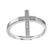 14k White Gold Plated 925 Sterling Silver Moissanite Holy Cross Ring For Women