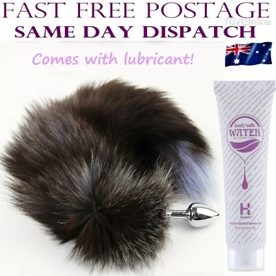 Faux Fox Tail Butt Anal Plug Sexy Sex Toy Adult Steel Long Lube BDSM Lubricant