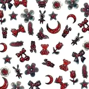 BEZANU Gothic Nail Art Charms, 60 PCS Black Red Moon Heart Rose Flat Back Nail Crystal for Nails Art (About 5mm)