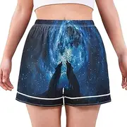 [RPLIFE] Wolves Howling Moon Night Space Pj Shorts, Soft Comfy Lounge Shorts Women
