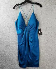 Aidan by Aidan Mattox Plunging Draped Cocktail Dress Women's 12 Peacock Back Zip