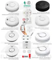 Emerald Smoke Alarms (Wired 240V, Wireless, Wireless Interconnect, 10YR Battery)