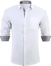 [LVCBL] Men's Long Sleeve Dress Shirts Inner Contrast Casual Formal Classic Button Down Shirt