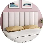SXEVZOO Upholstered Headboard, Self-Adhesive Wall Panels for Children'sRoom, 3D Anti-Collision Wall Padding, 3.2cm Thick Soft Wall Protectors (Color : Off White, Size : 200x50cm)