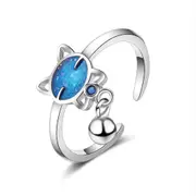 3PCS Copper Woman Fashion Jewelry Blue Kitten Bell Ring Size Adjustable Ring