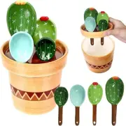 BigNoseDeer Ceramic Cactus Measuring Cups and Spoons Set Blue Green