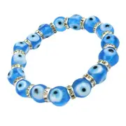 12 x Blue Evil Eye Glass Bead Greek Mati Protection Good Luck Stretch Bracelet