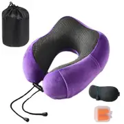 Catzon Travel Neck Pillow Premium Memory Foam for Airplane Car Office-Dark Purple