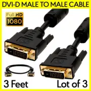 3 Pack DVI Cable 3 Feet DVI-D Male to Male Monitor Cord for PC Projector LCD TV