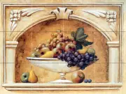 Art Mural Tumbled Marble Backsplash Arch Grape Tile #111