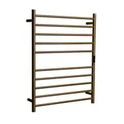 Hotwire 130W 900 x 700mm Gold 10 Bar Flat Round Heated Towel Rail with Timer