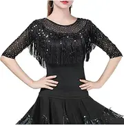 [Loodgao] Women Latin Dance Costumes Shiny Rhinestone Tassel Tops Stage Performance Dancewear Modern Dance Outfits