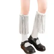 Nonslip Cotton Socks Girl Stretch Sequined Fringed Knee High Socks Midcalf Socks