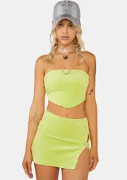 Lime Anything For You Velour Skirt Set