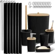 20PC Black Bathroom Accessories Set - Shower Curtain, Trash Can & More