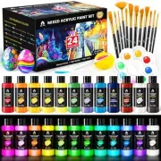 40 Pcs Classic & Glow in the Dark Acrylic Paint Set with 12 Brushes, 2 Knives