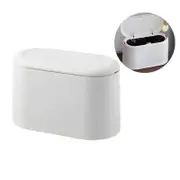 Catzon Mini Trash Can with Lid Press-Type Desk Countertop Waste Basket -White