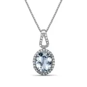 Oval Aquamarine and 0.2 CT. T.W. Natural Diamond Frame Art Deco Drop Pendant in 10K White Gold