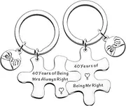 [JMIMO] 40th Wedding Anniversary Present for Couple - Ruby Wedding Anniversary Present for Him and Her - Unique Puzzle Keyrings Set Keepsake for 40th Anniversary, Silver, One Size