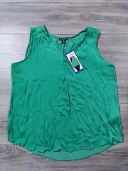 Hilary Radley Blouse Womens Large Vivid Green Button Up Super Lightweight Top