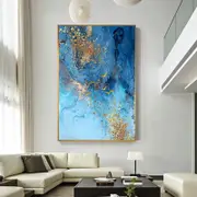 Golden Blue Sea Abstract Canvas Art