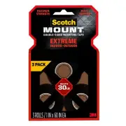 Scotch Double Sided Heavy Duty Mounting Tape, 3 Rolls, 1" x 60"