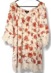 NWT Women's size 20 floral print lace trim peasant blouse made by Autograph
