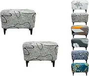 Ottoman Cover Rectangle Stretch Printed Ottoman Slipcover Elastic Footrest Stool Cover Washable Storage Cover Footstool Cover Stool Sofa Cover with Elastic Bottom for Living Room,B 2pcs