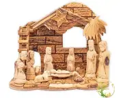 Large hand carved Nativity set from the Holy Land | Olive Wood Christmas manger