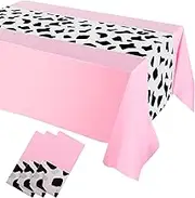 Remagr 54 x 108 Inch Cow Tablecloth for Party Decor Western Table Cloth Cowboy Print Plastic Rustic Table Runner Highland My First Rodeo Toys Farm Animal Holiday Story(Pink Elegant Pattern,3 Pcs)