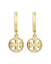 Tory Burch Miller Logo Charm Huggie Hoop Earrings