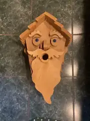 Birdhouse-Old Man Face Whimsical Hand Carved Wooden Bird House-Unused