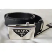 Mens Prada Saffiano Leather Belt w Triangle Logo Buckle SZ 38 40 42 EU 105 w bag