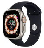 Apple Watch Ultra - 32GB - Titanium-Titanium-Silicone Band-Black - Cellular + GPS - 49mm - Titanium - Titanium - Black - Silicone Band - One Size - Rubber - Refurbished (Good Condition)