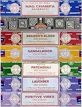 Satya Assorted Incense Sticks 7 Pack, Nag Champa, Superhit, Patchouli, Sandalwood, Dragon's Blood, Positive Vibes, Lavender, for Meditation, Yoga, Healing, Aromatherapy, Relaxation, Spirituality