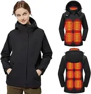 [TAMEYA] Women Heated Jackets Detachable Hood, Lightweight Waterproof Zip Winter Fleece Coat-11 Heating Zones/No Battery