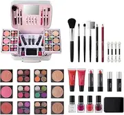 Travel Makeup Kit,Eye Shadow Palette Blush Lipstick Makeup Bundle | Waterproof Professional Makeup Kit, Makeup Case Set for Wedding, Parties