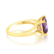 9ct Yellow Gold Natural Amethyst Ascher Cut Claw Set Ring with Split Shank, M