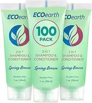 EcoEarth Travel Size Shampoo Conditioner 2-in-1 (1 fl oz, 100 PK, Spring Breeze) Delight Your Guests with Revitalizing & Refreshing Conditioning Shampoo Amenities, Small Size Hotel Toiletries in Bulk