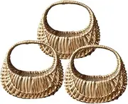 3pcs Rattan Bamboo Basket Woven Baskets Party Favors Basket Weaving Basket with Handle Garden Indoor Wedding Flower Arrangement Basket Outdoor Seagrass Hampers Nursery Wicker